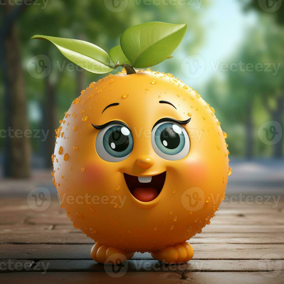 ai gerado 3d realista desenho animado fofa laranja fruta foto
