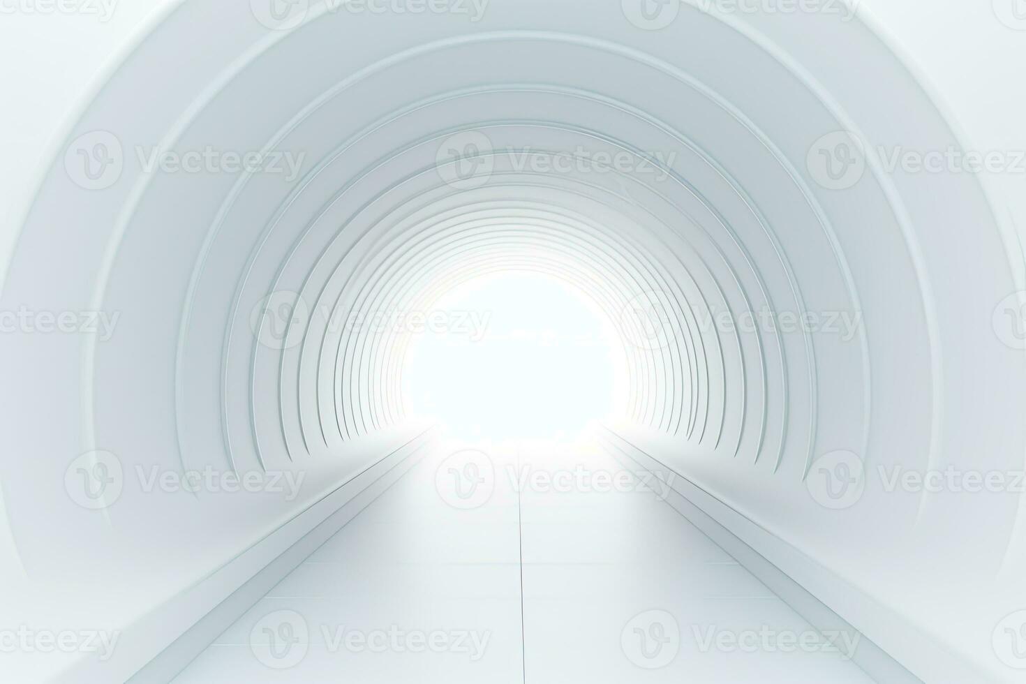 brilhante néon branco volta em forma grandes túnel com luz às a fim. foto