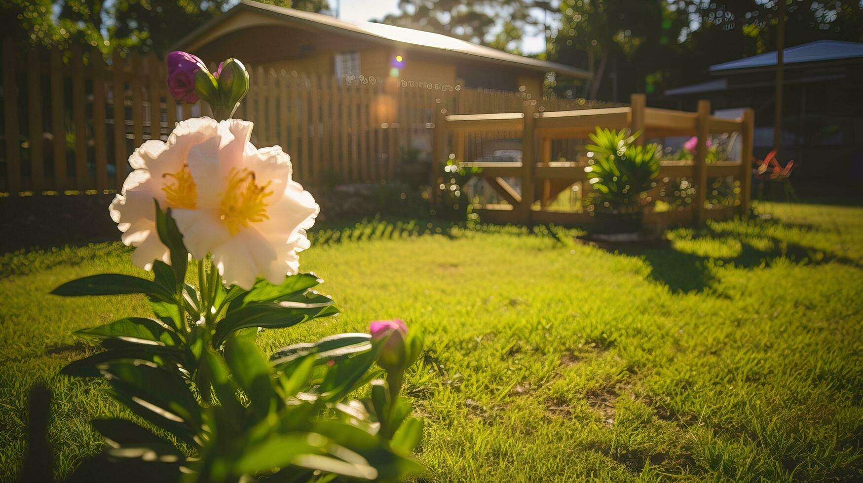 ai gerado magnífico Visão do flores dentro a jardim debaixo a manhã Sol. generativo ai foto