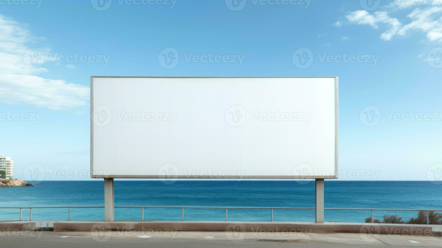ai gerado esvaziar Painel publicitário em de praia com azul céu e mar. generativo ai foto