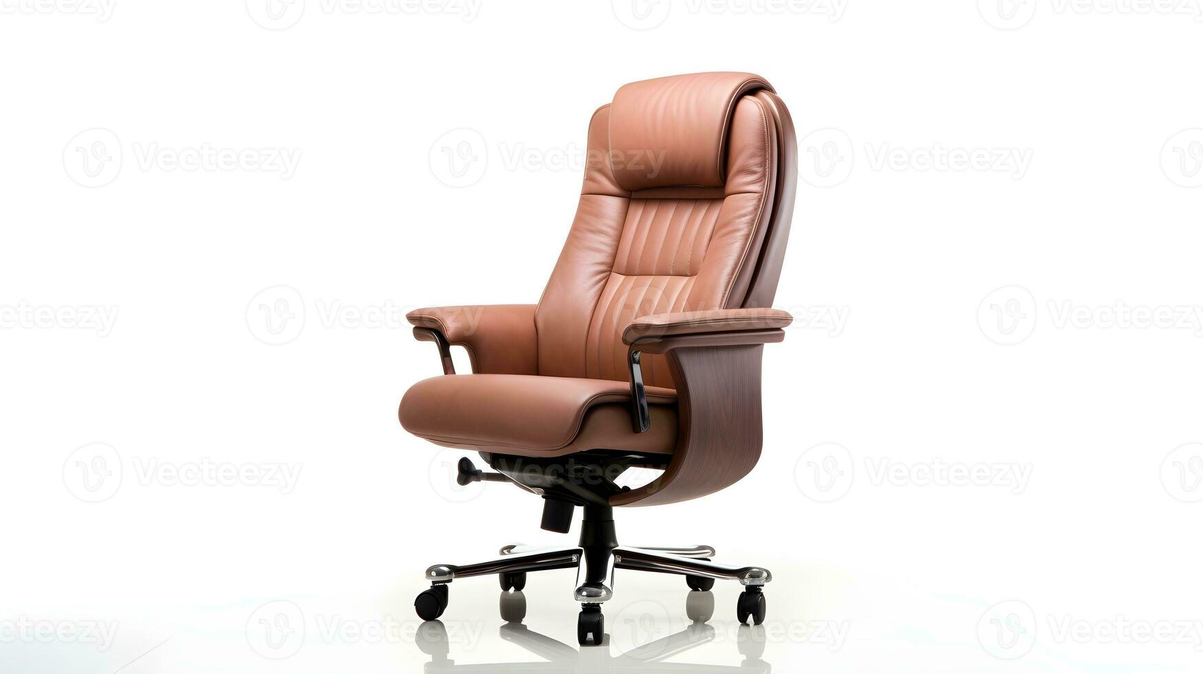 ai gerado luxo moderno couro escritório cadeira confortável e elegante dentro branco fundo ai gerado foto