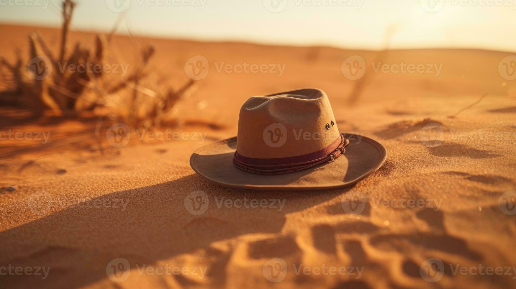 ai gerado uma chapéu em repouso em arenoso deserto terreno. generativo ai foto