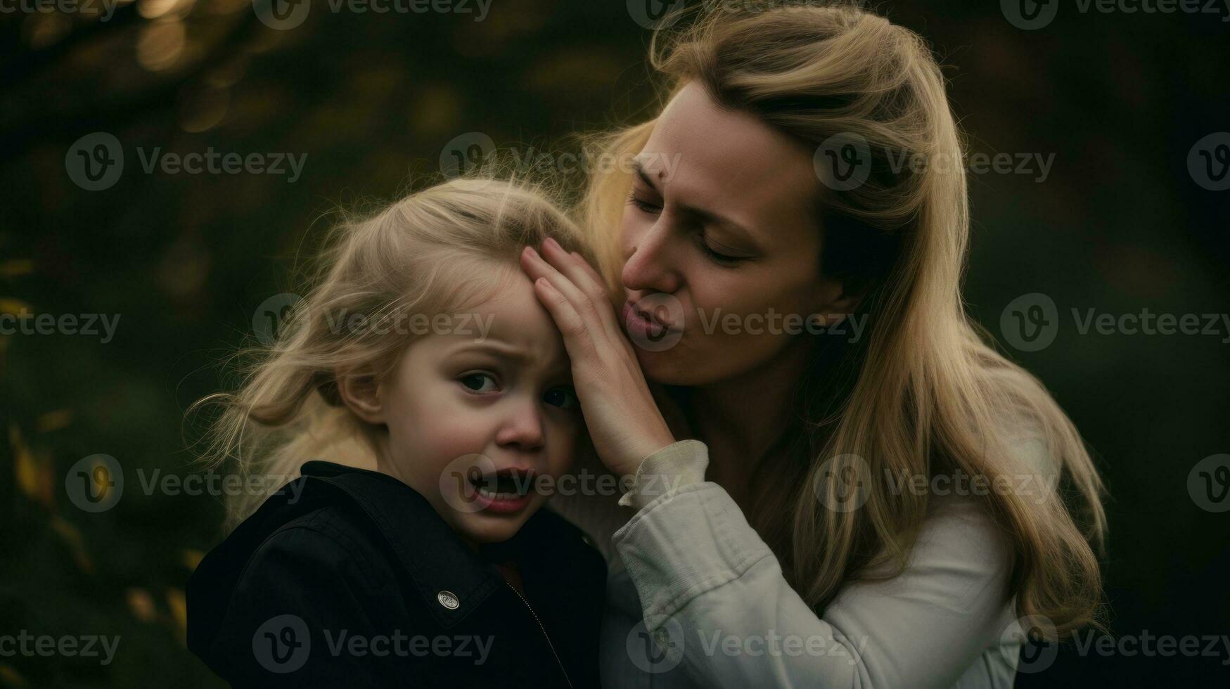 ai gerado uma comovente imagem do uma mulher e criança abraçando cada de outros firmemente, expressando amor e afeição. generativo ai foto