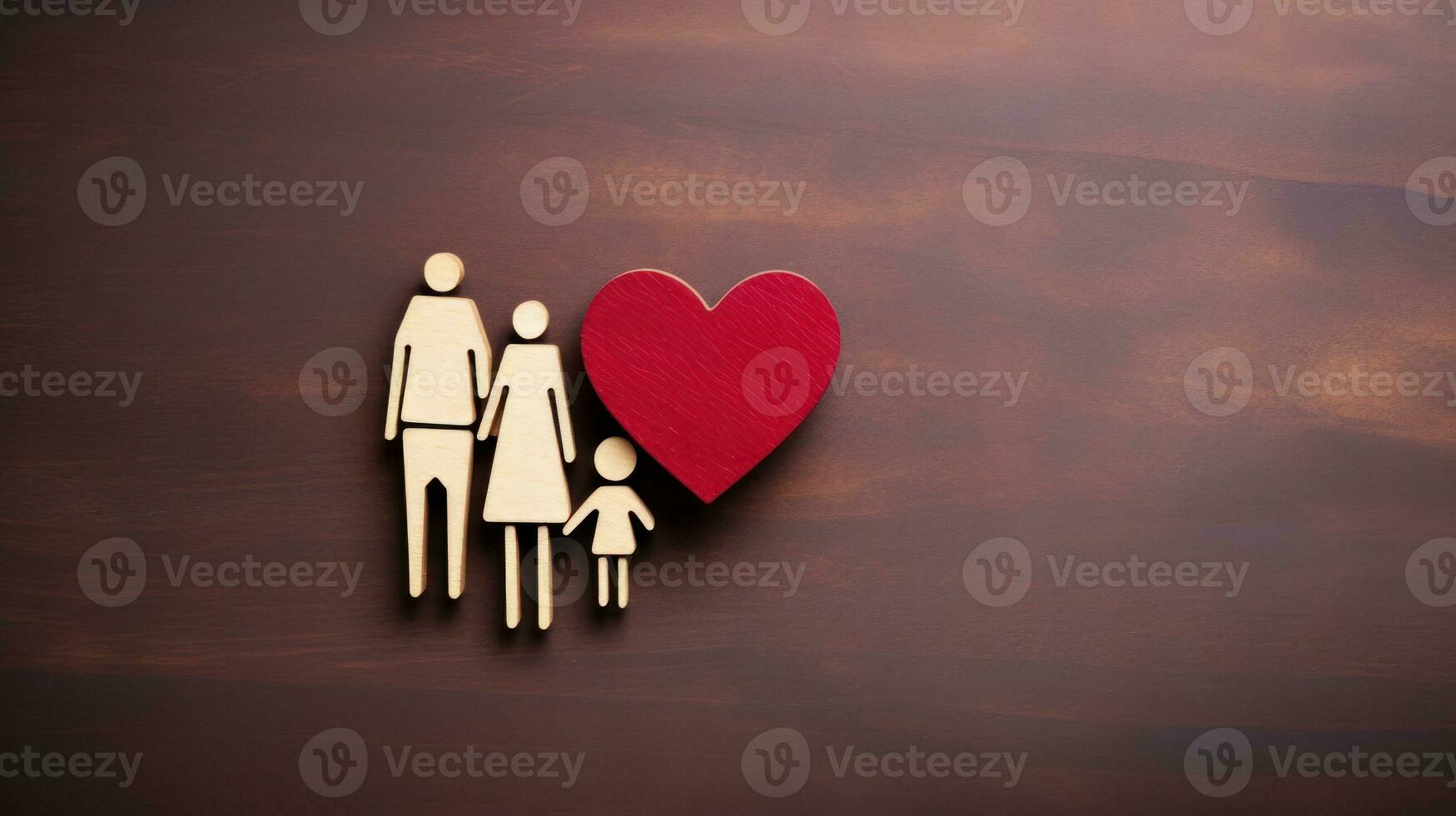 ai gerado uma amoroso família segurando uma coração em uma de madeira fundo, simbolizando seus Forte vinculo e afeição. generativo ai foto