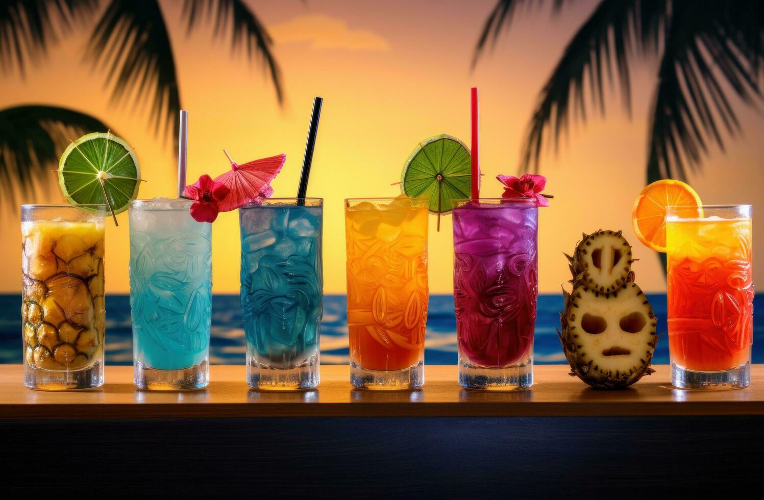 ai gerado tiki bebidas e coquetéis dentro okinawa foto