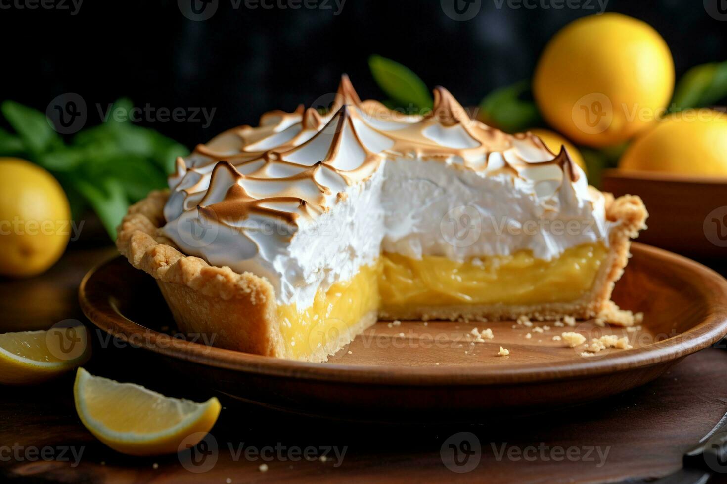 ai gerado uma limão merengue torta com morangos foto