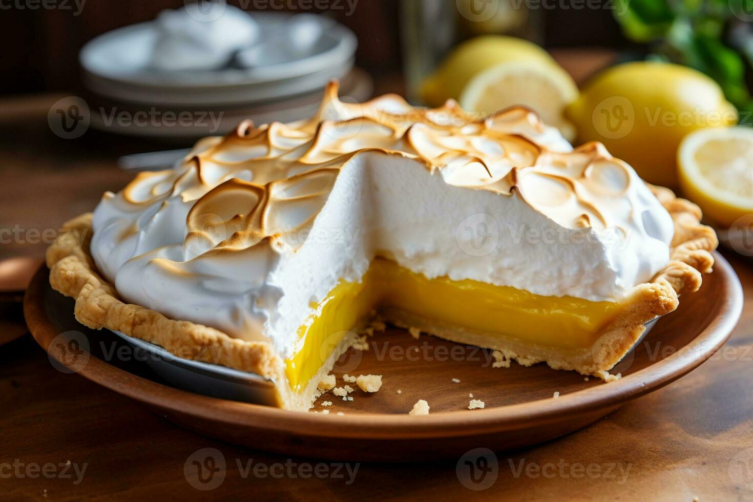 ai gerado uma limão merengue torta com morangos foto