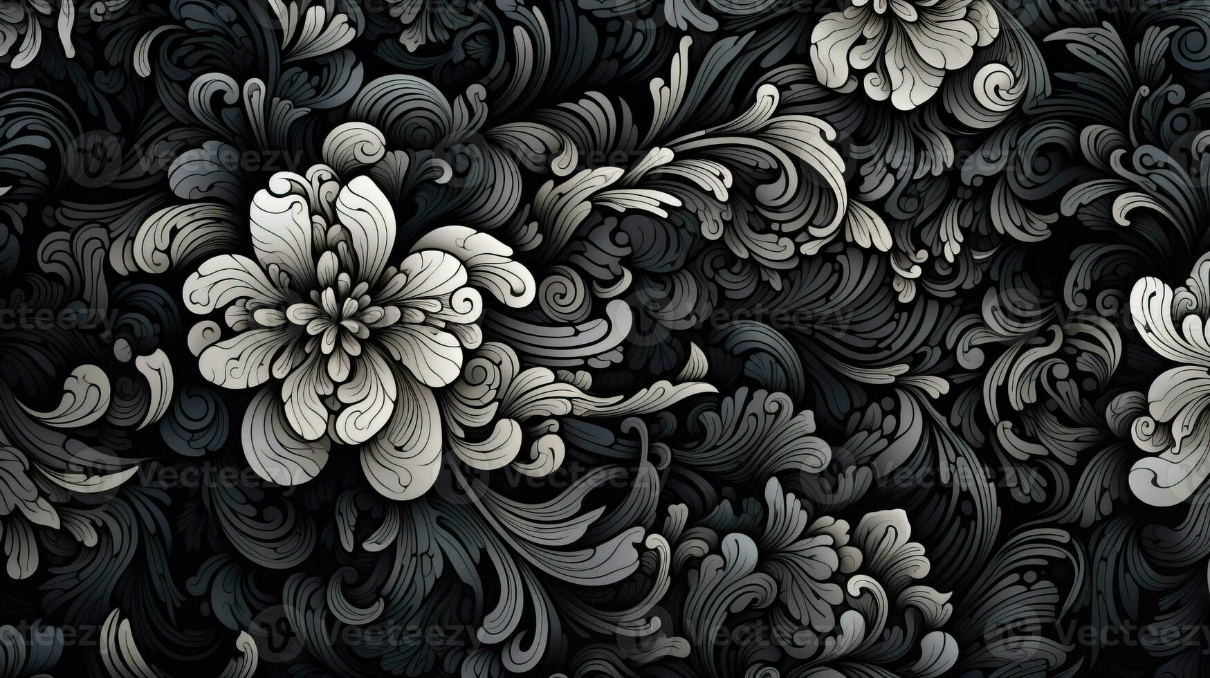 ai gerado abstrato floral padronizar dentro Preto e branco cores. gótico estético foto