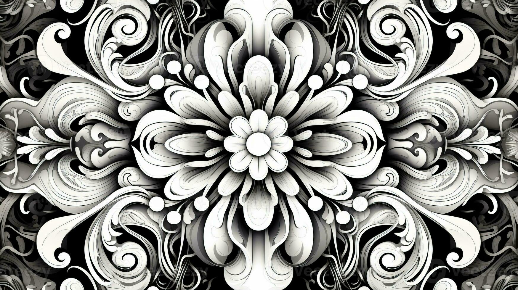 ai gerado abstrato floral padronizar dentro Preto e branco cores. gótico estético foto
