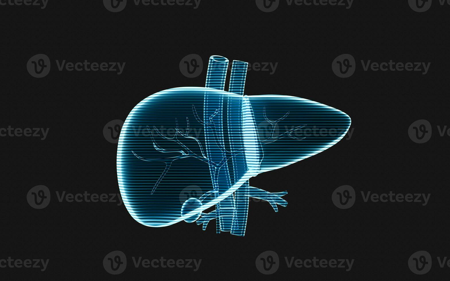 fígado órgão com holográfico imagem efeito, 3d Renderização. foto
