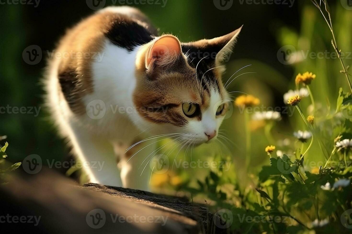 ai gerado gato dentro natureza em verão floresta fundo. fechar-se animal retrato. ai gerado foto