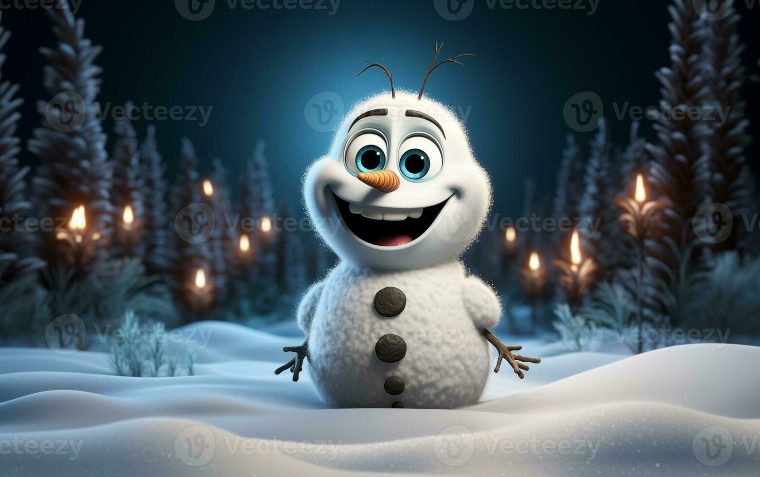 ai gerado feliz fofa boneco de neve sorridente com grande olhos foto