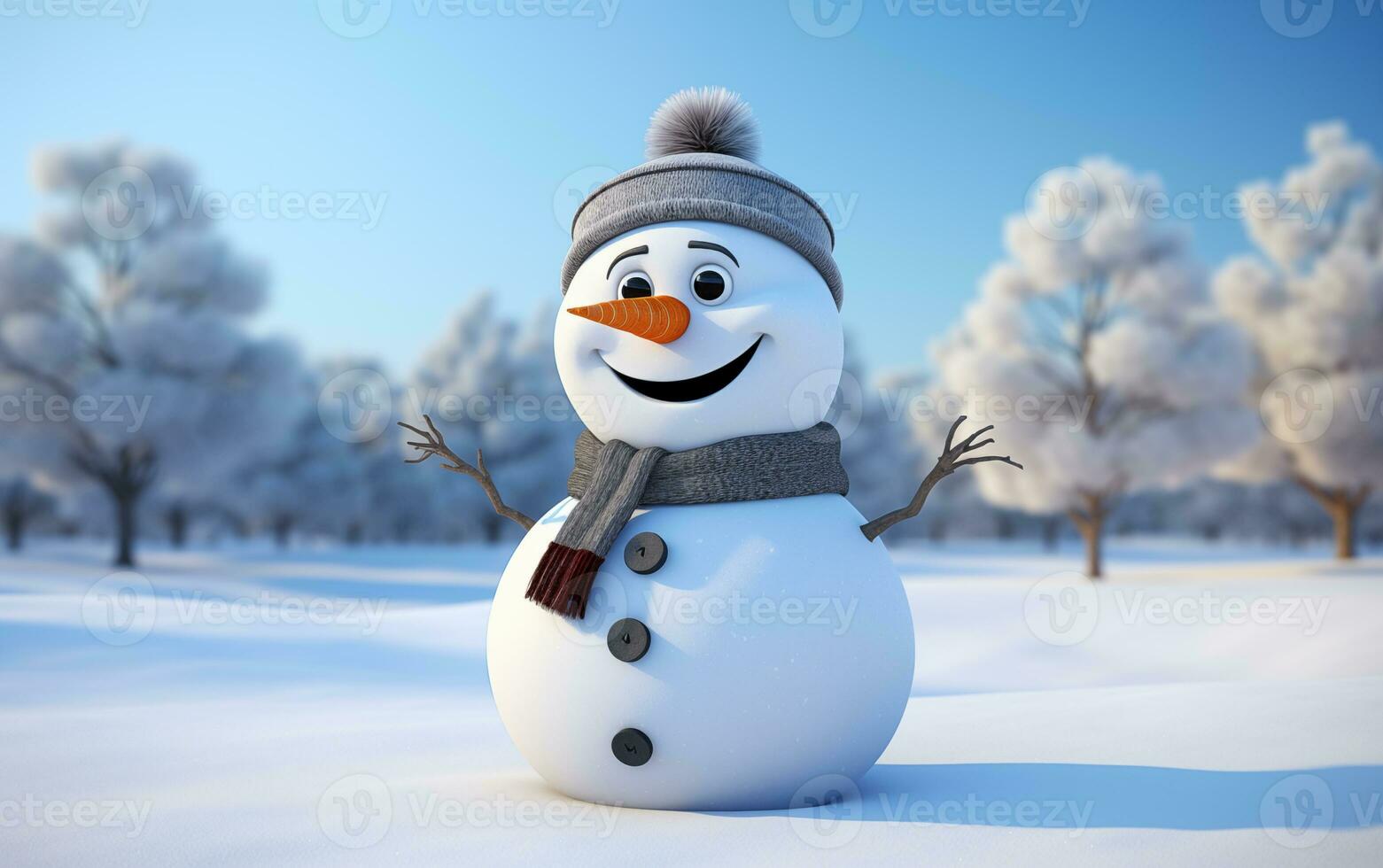 ai gerado feliz fofa boneco de neve sorridente com grande olhos foto