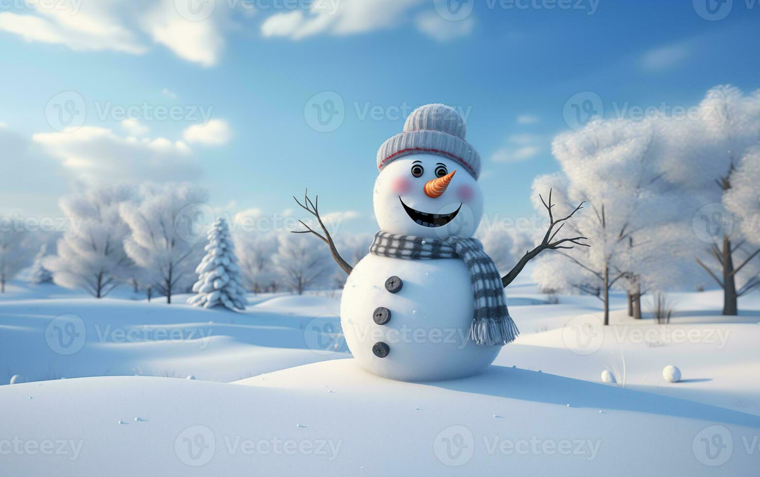 ai gerado feliz fofa boneco de neve sorridente com grande olhos foto