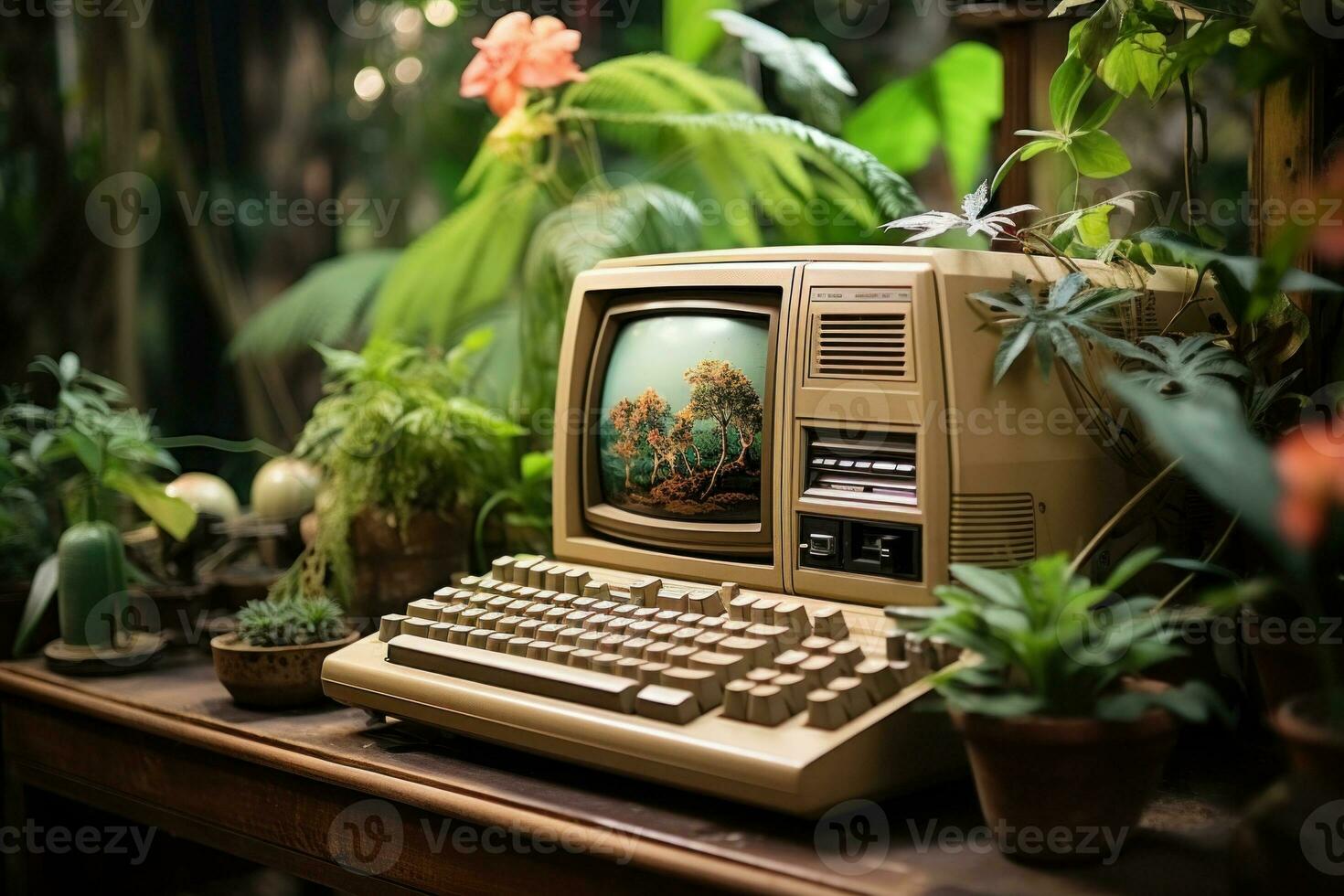 ai gerado vintage pessoal computador em Área de Trabalho foto