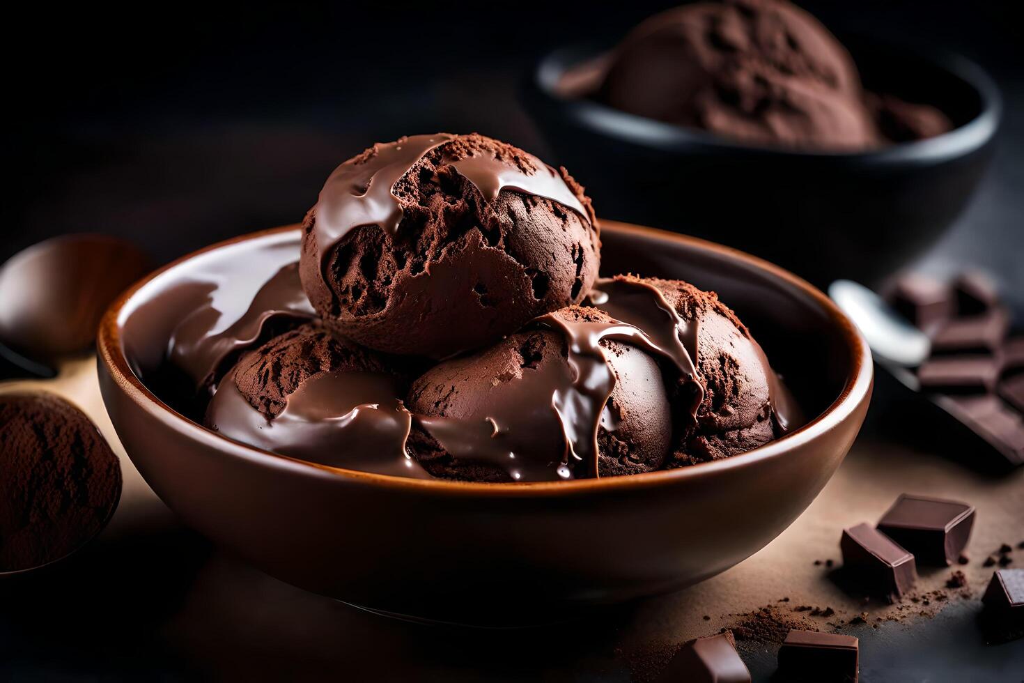 ai gerado chocolate gelo creme dentro uma tigela foto