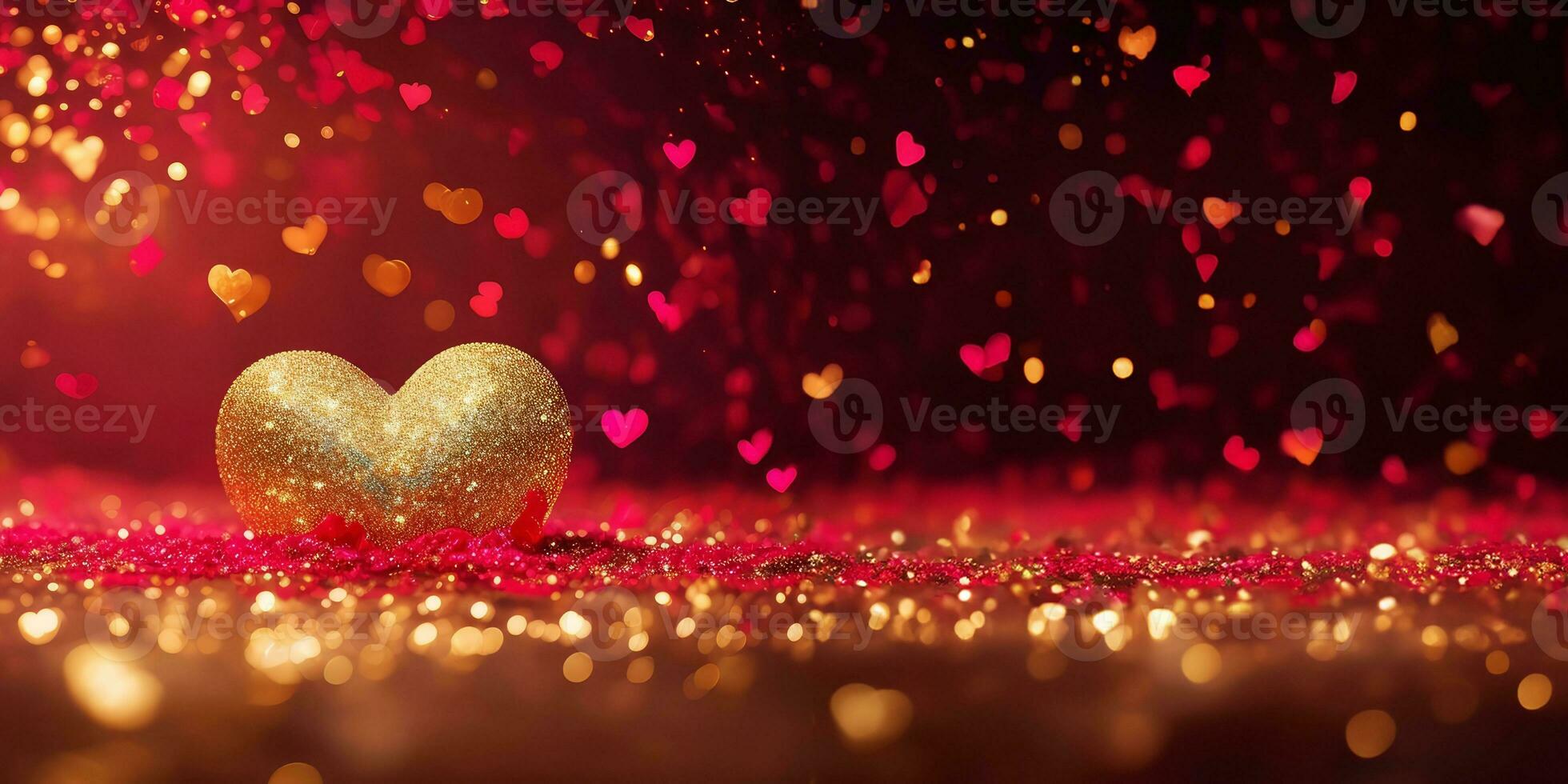ai gerado dourado coração forma com ouro e vermelho espumante partículas para decoração dia dos namorados dia fundo. foto