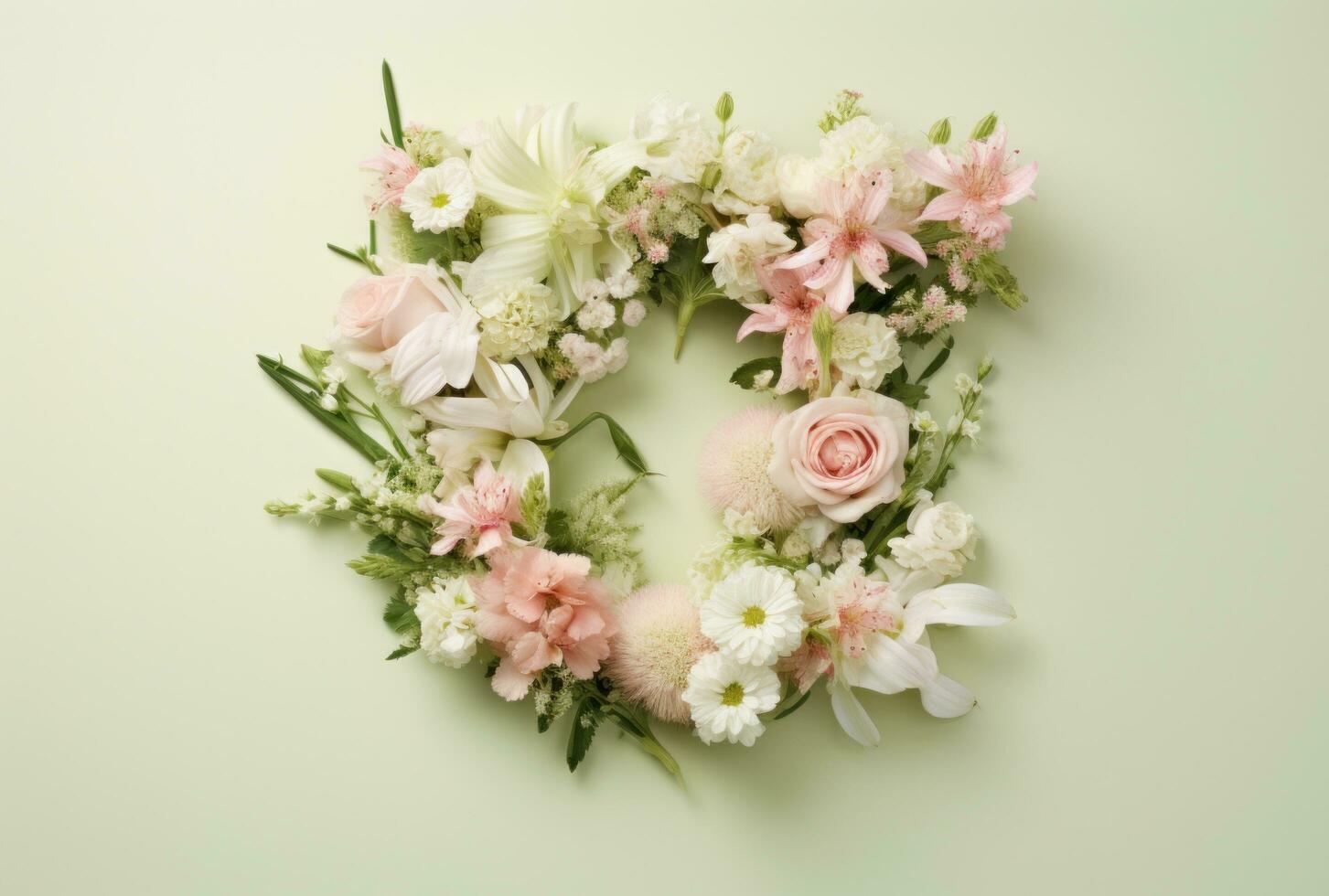 ai gerado branco e Rosa flores arranjado dentro a alfabeto forma foto