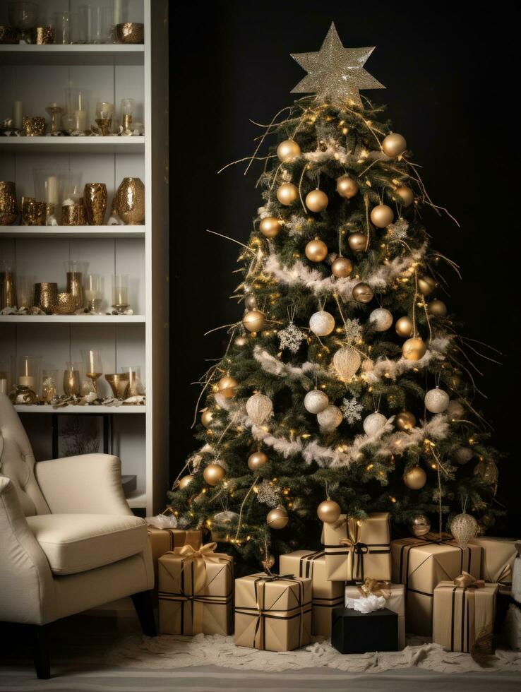 ai gerado uma Natal árvore decorado com enfeites foto