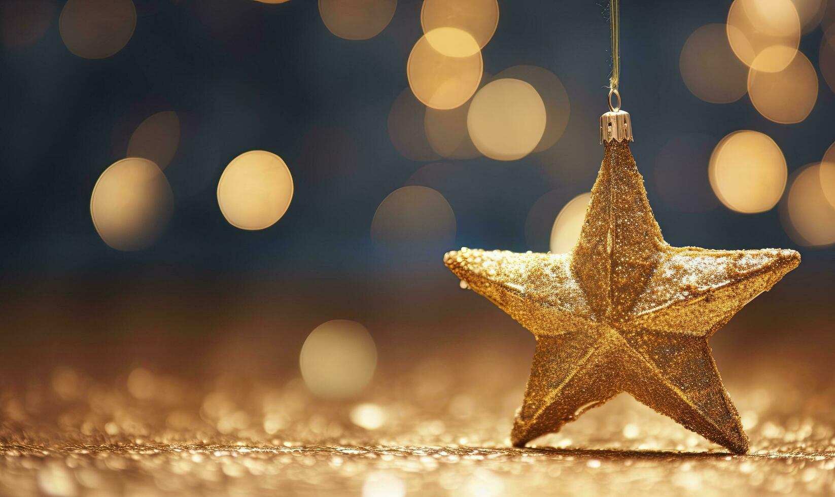 ai gerado espumante dourado Natal estrela. enfeite decoração desfocado bokeh fundo. ai gerado foto