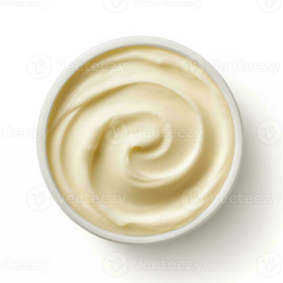 ai gerado iogurte dentro tigela isolado em branco fundo, topo Visão foto