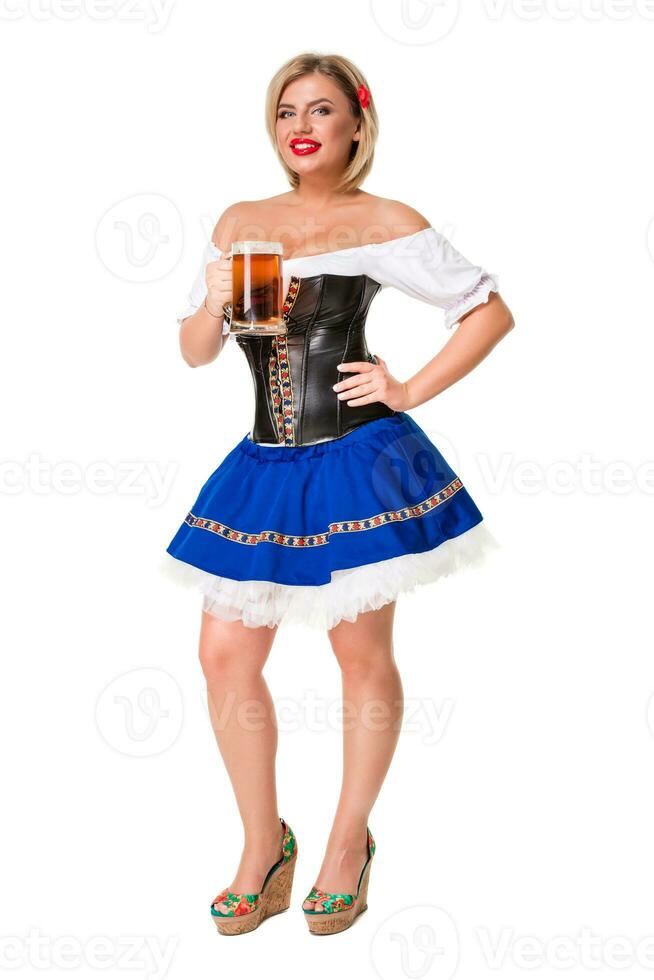 lindo jovem loiro menina do oktoberfest Cerveja stein foto