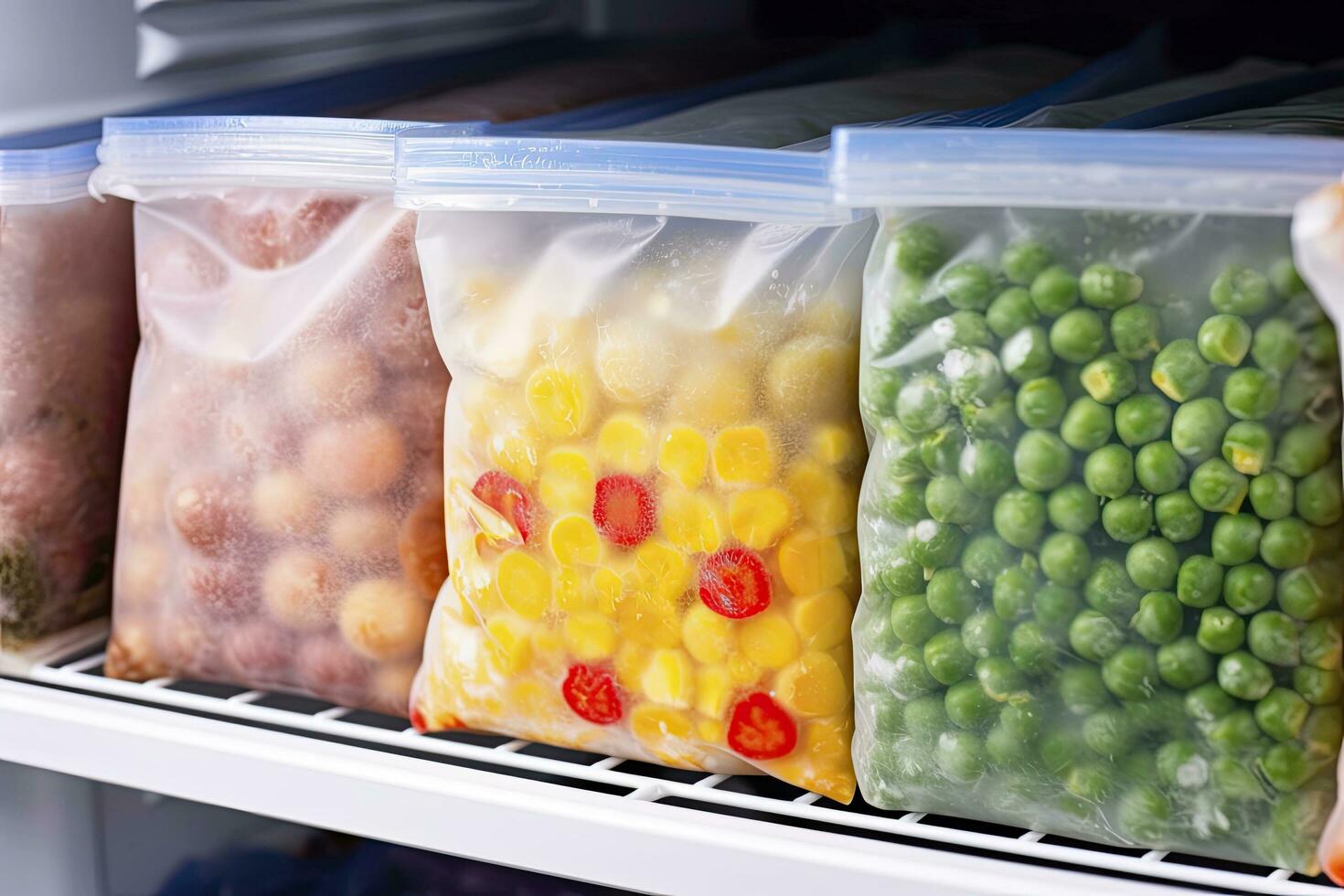 ai gerado congeladas Comida dentro a congelador. congeladas legumes. ai gerado foto