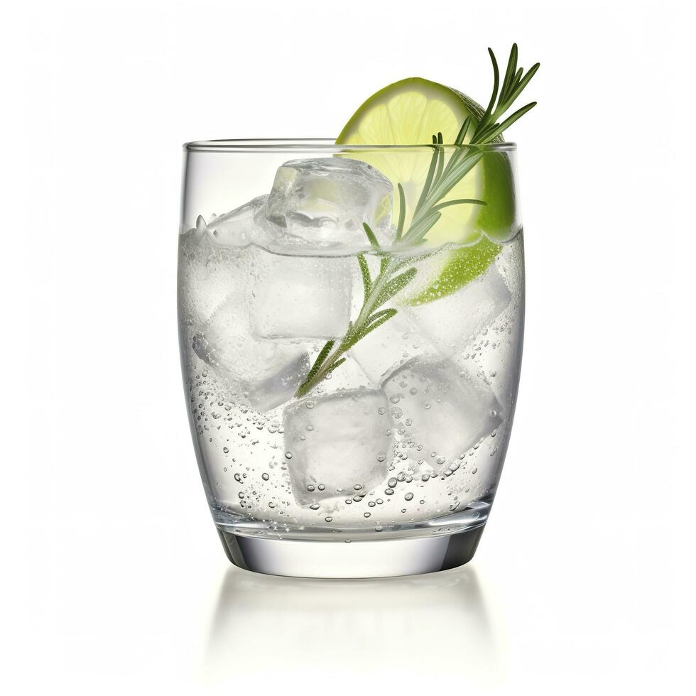 ai gerado Gin tônico vidro do água com gelo isolado em branco fundo. ai gerado foto