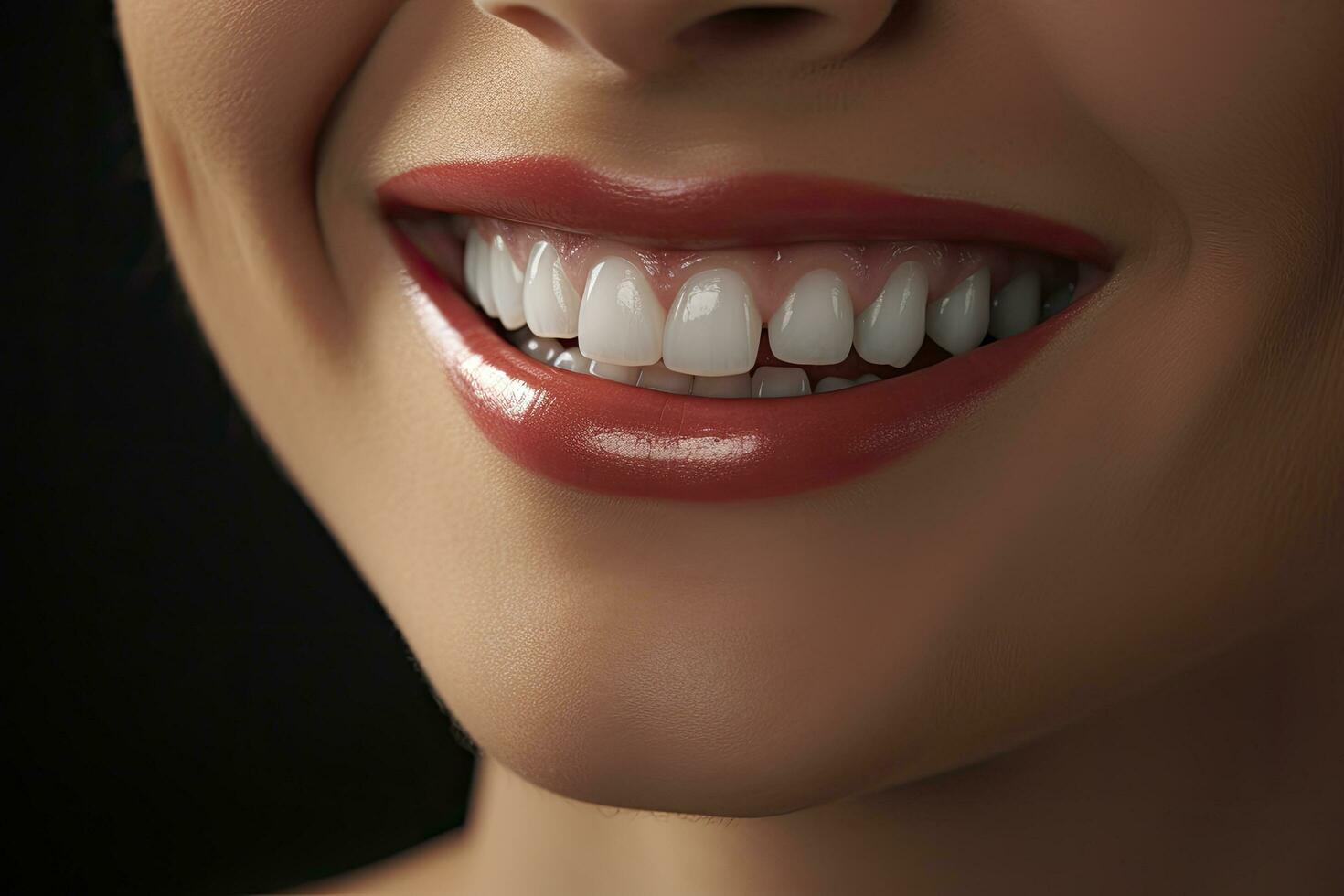 ai gerado fechar acima do uma sorrir com agradável branco dentes. ai gerado foto