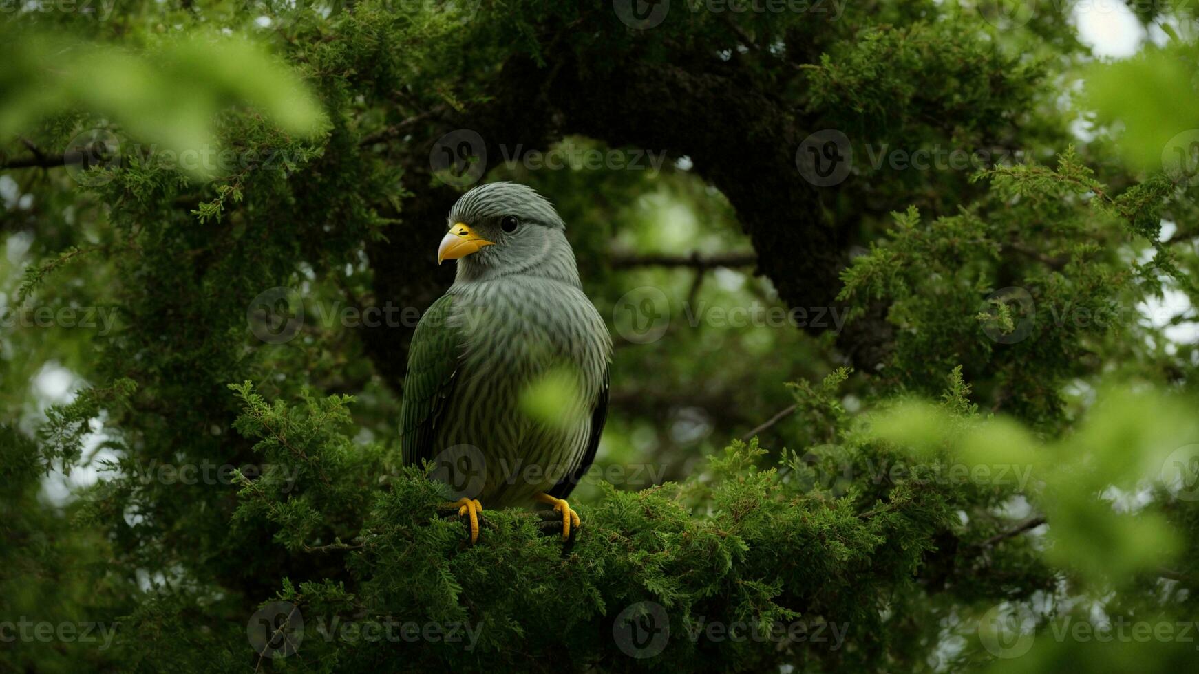 ai gerado analisar a fisiológico adaptações do a pássaros dentro a absoluto verde árvore ambiente, concentrando em aspectos tal Como bico forma, pena estrutura, e aninhamento hábitos. foto