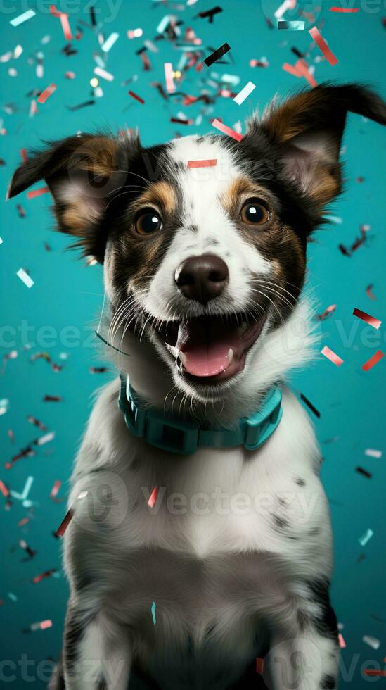 ai gerado feliz cachorro vestindo uma festa chapéu, a comemorar às uma aniversário Festa. generativo ai foto