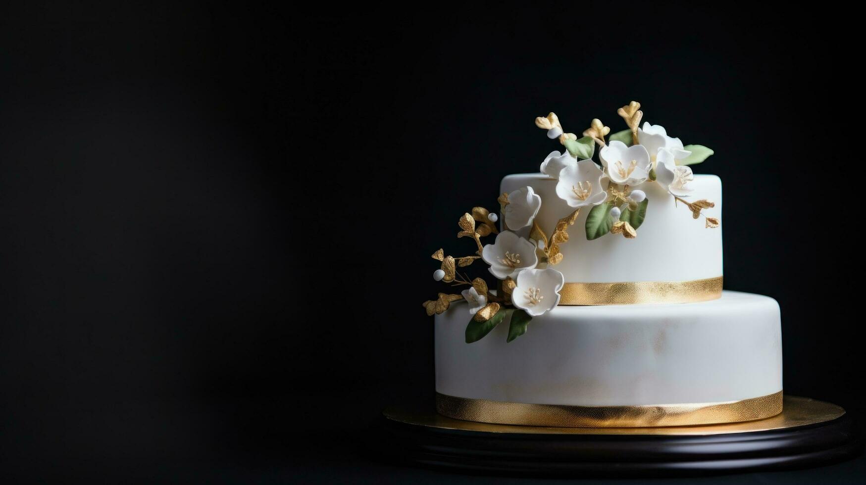 ai gerado uma simples e elegante branco Casamento bolo com ouro sotaques. foto