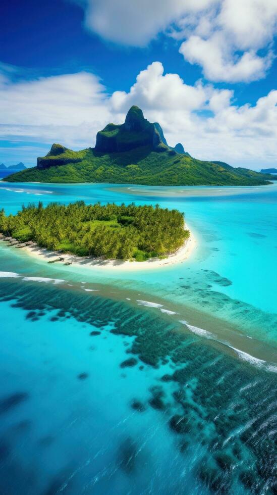 ai gerado imaculado tropical ilha com cristal Claro águas e exuberante vegetação foto