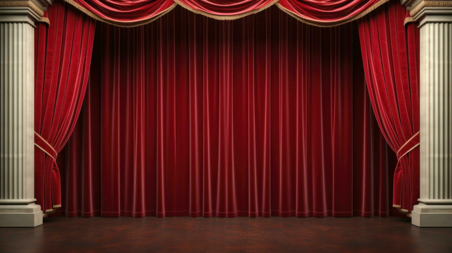 ai gerado uma clássico teatro etapa com vermelho veludo cortinas e Customizável cópia de texto foto