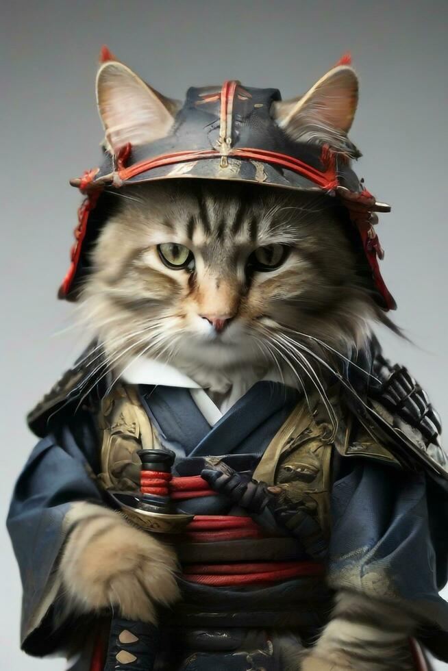 ai gerado samurai gato realista segurando uma Katana espada foto