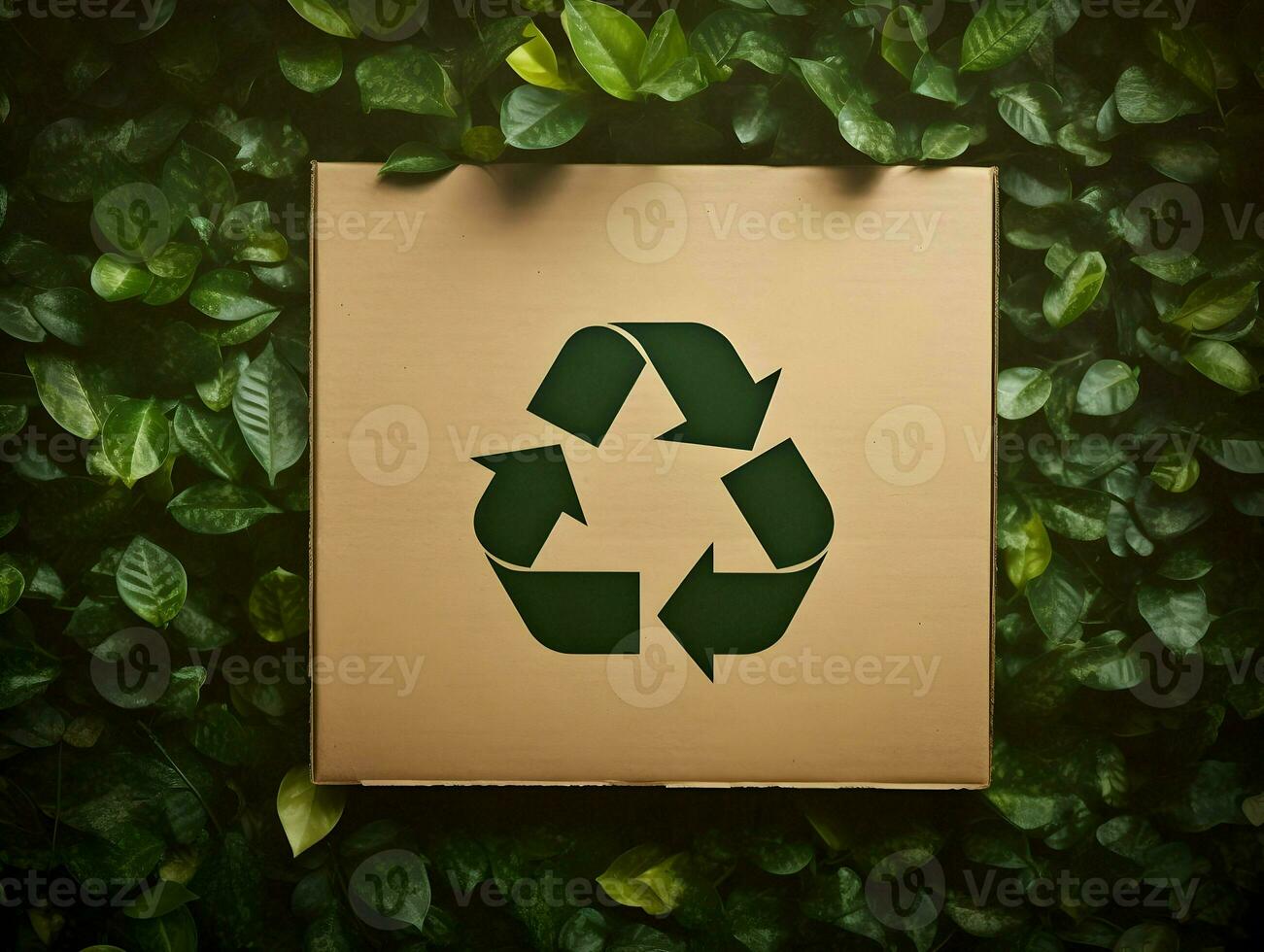 ai gerado verde folhas e a seta símbolo em reciclado cartão com por aí verde folhas. reciclar alta resolução. ai generativo foto