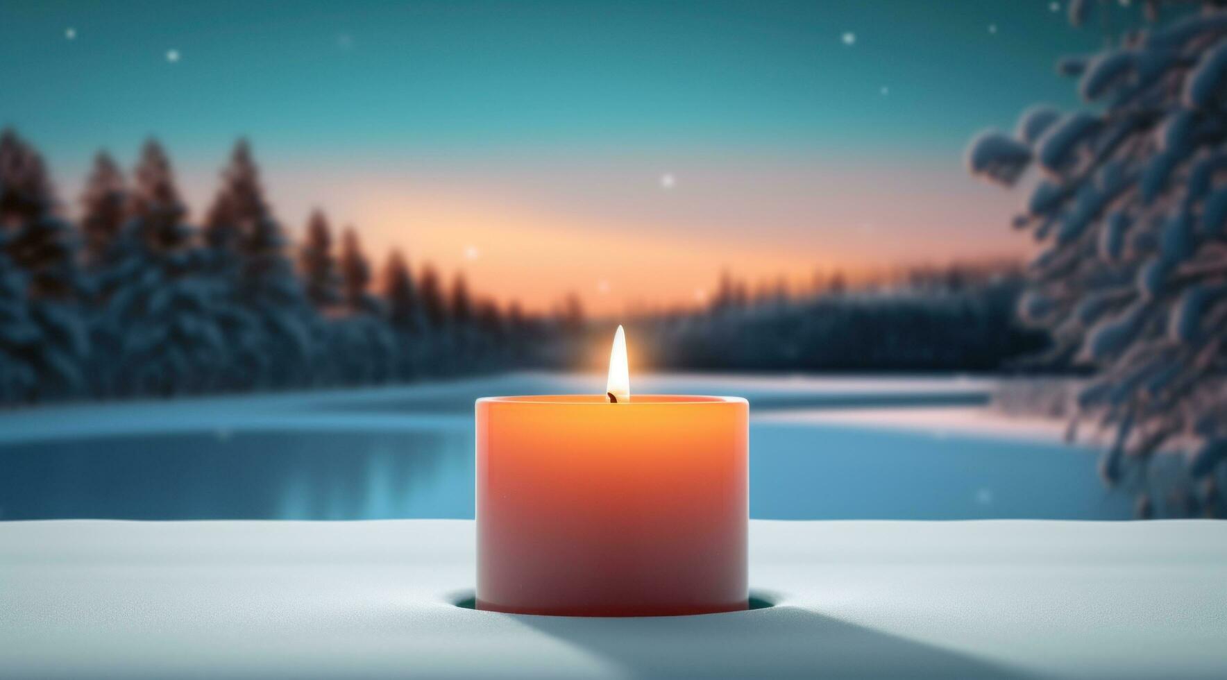ai gerado imagem do uma vela queimando dentro uma inverno cena, foto