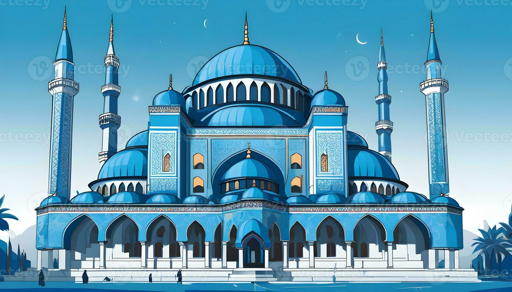lindo azul mesquita com azul céu fundo ai gerado imagem foto