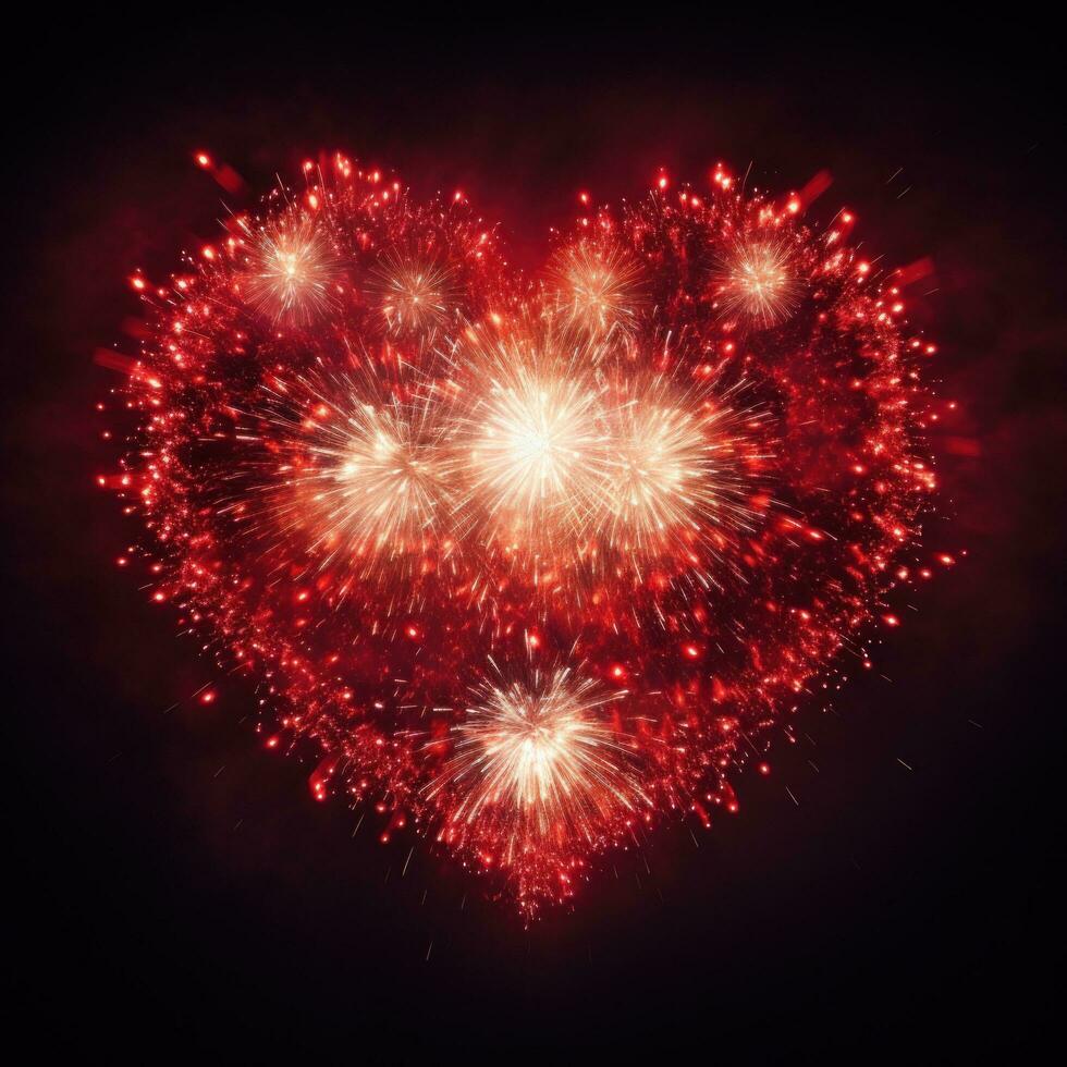 ai gerado foto do fogos de artifício dentro a forma do uma coração, ideal para dia dos namorados dia ou relacionado ao casamento promoções