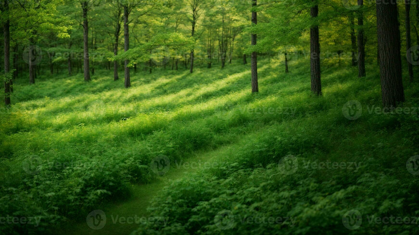 ai gerado descrever a sutil variações dentro tons do verde durante diferente temporadas, enfatizando a transição a partir de Primavera para verão dentro uma temperado floresta. foto