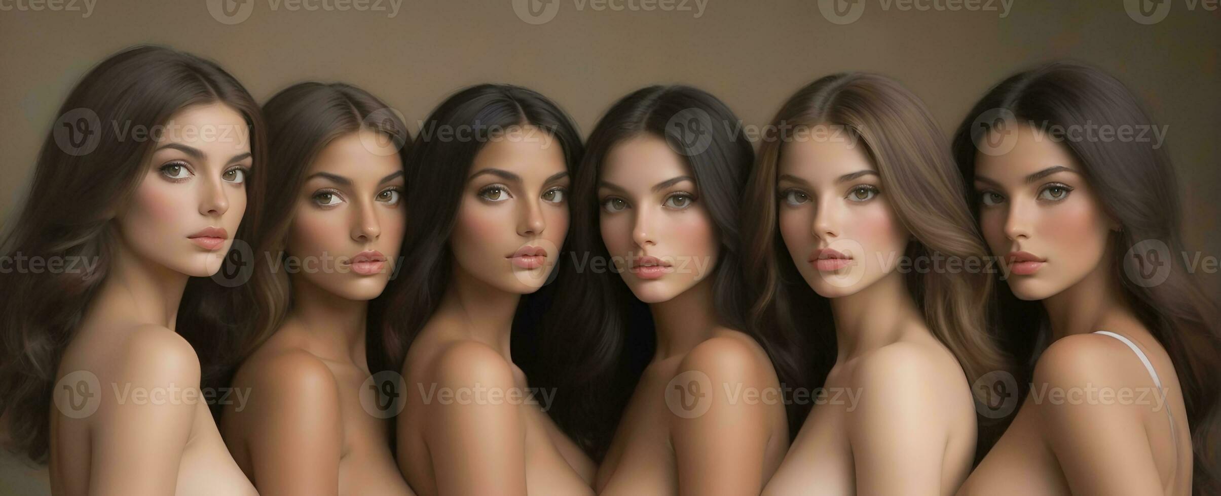 ai gerado lindo jovem multiétnico mulheres com natural inventar. publicidade para fêmea moda modelos, face e corpo pele Cuidado. foto