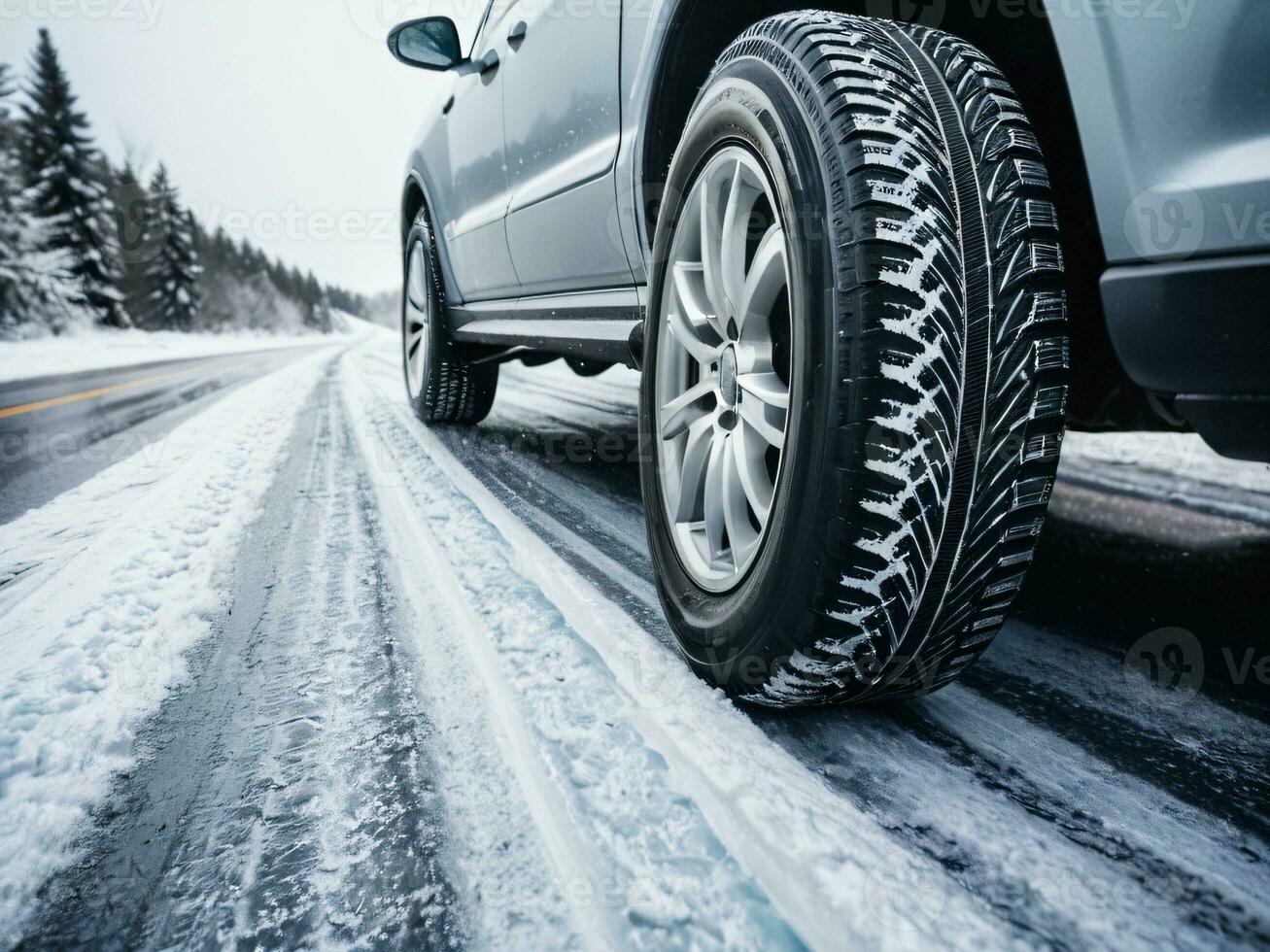 ai gerado seguro inverno dirigindo conquistar escorregadio estradas com inverno pneus. ai gerado. foto