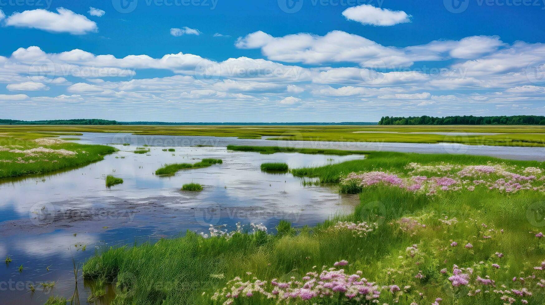 ai gerado maré estuarino pântano panorama foto