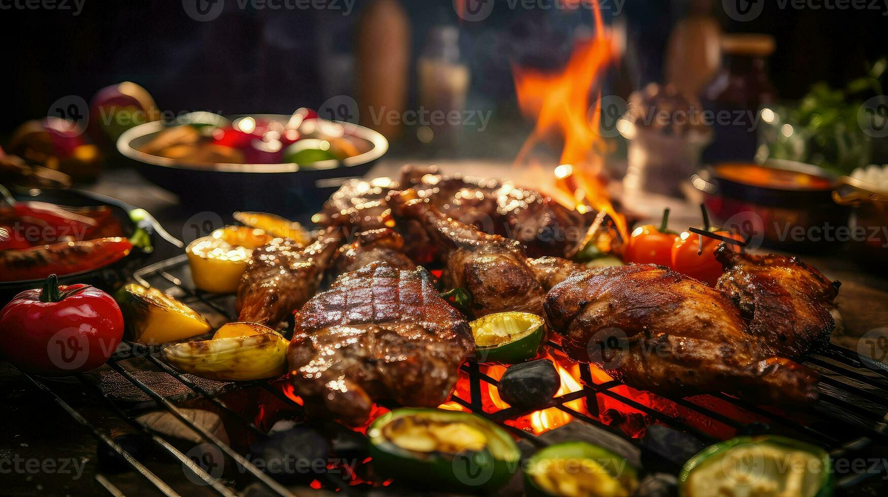 ai gerado costelas cozinhando churrasco Comida foto