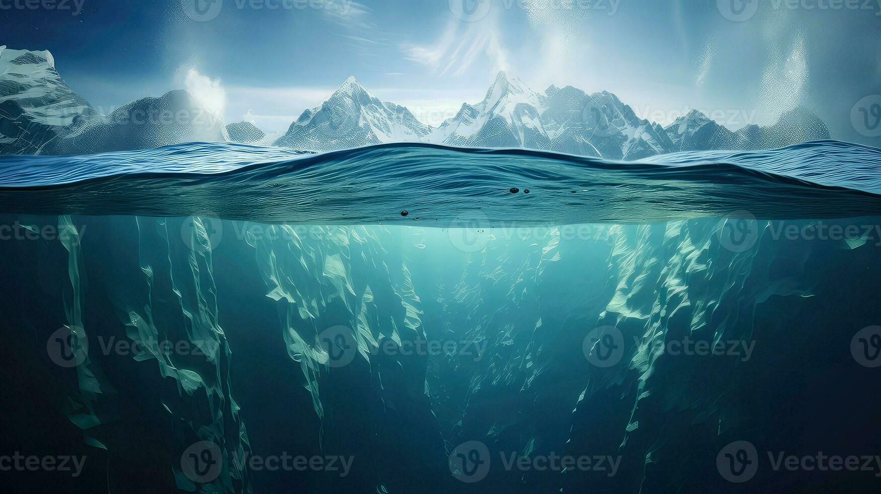 ai gerado oceano em blocos icebergs panorama foto