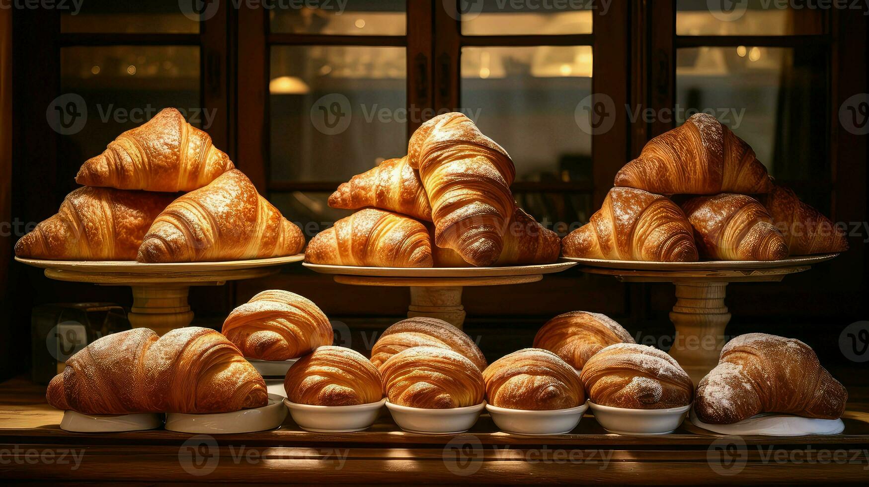 ai gerado café da manhã francês croissan Comida foto