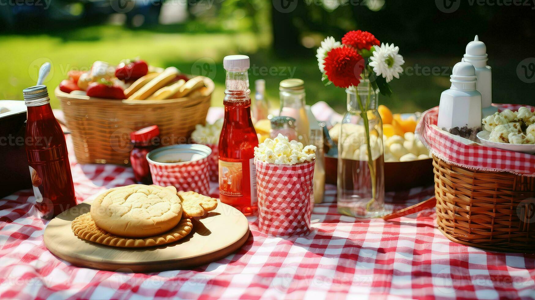 ai gerado salgadinhos festa piquenique Comida foto