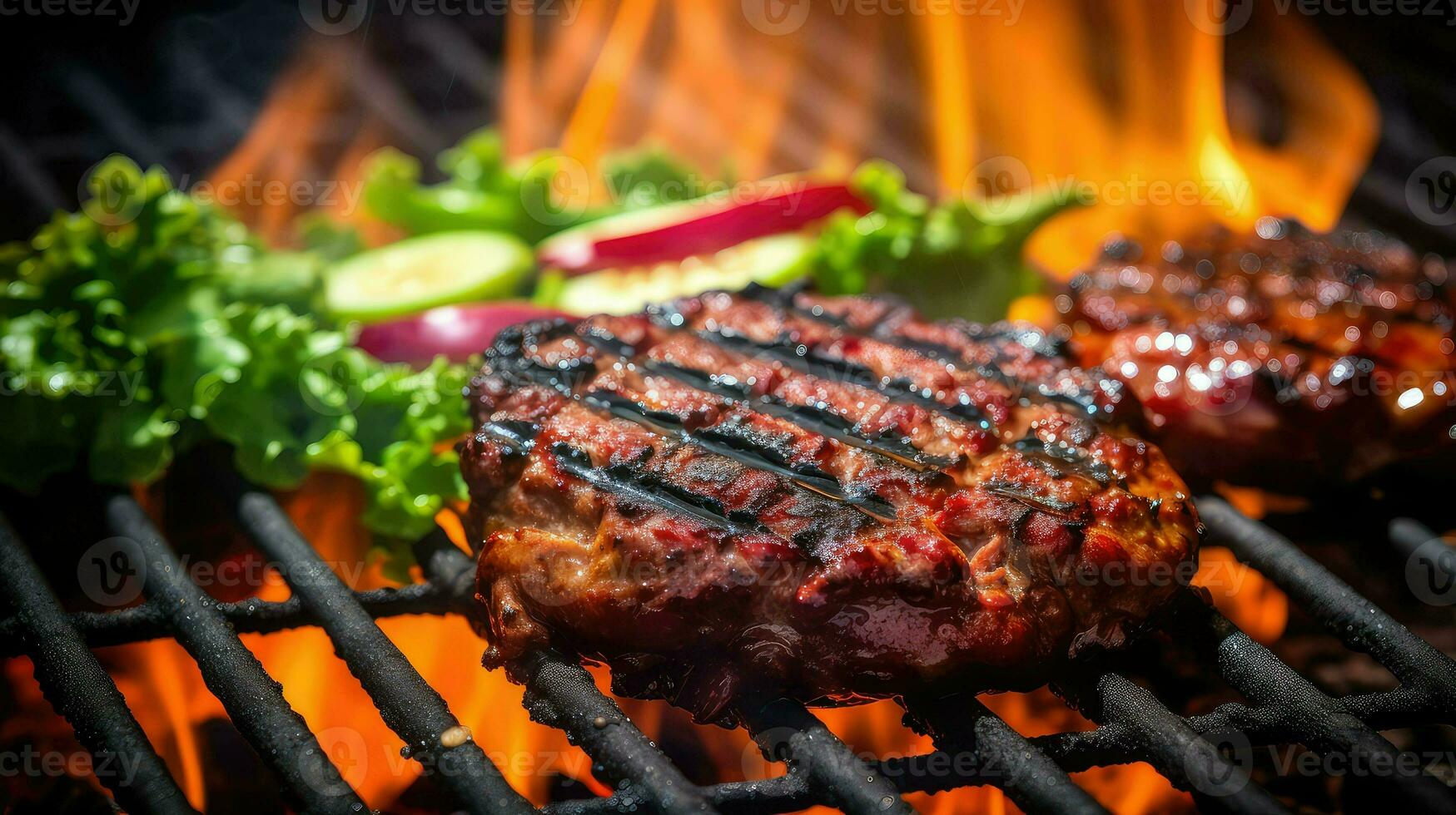 ai gerado carne cozinhando churrasco Comida foto