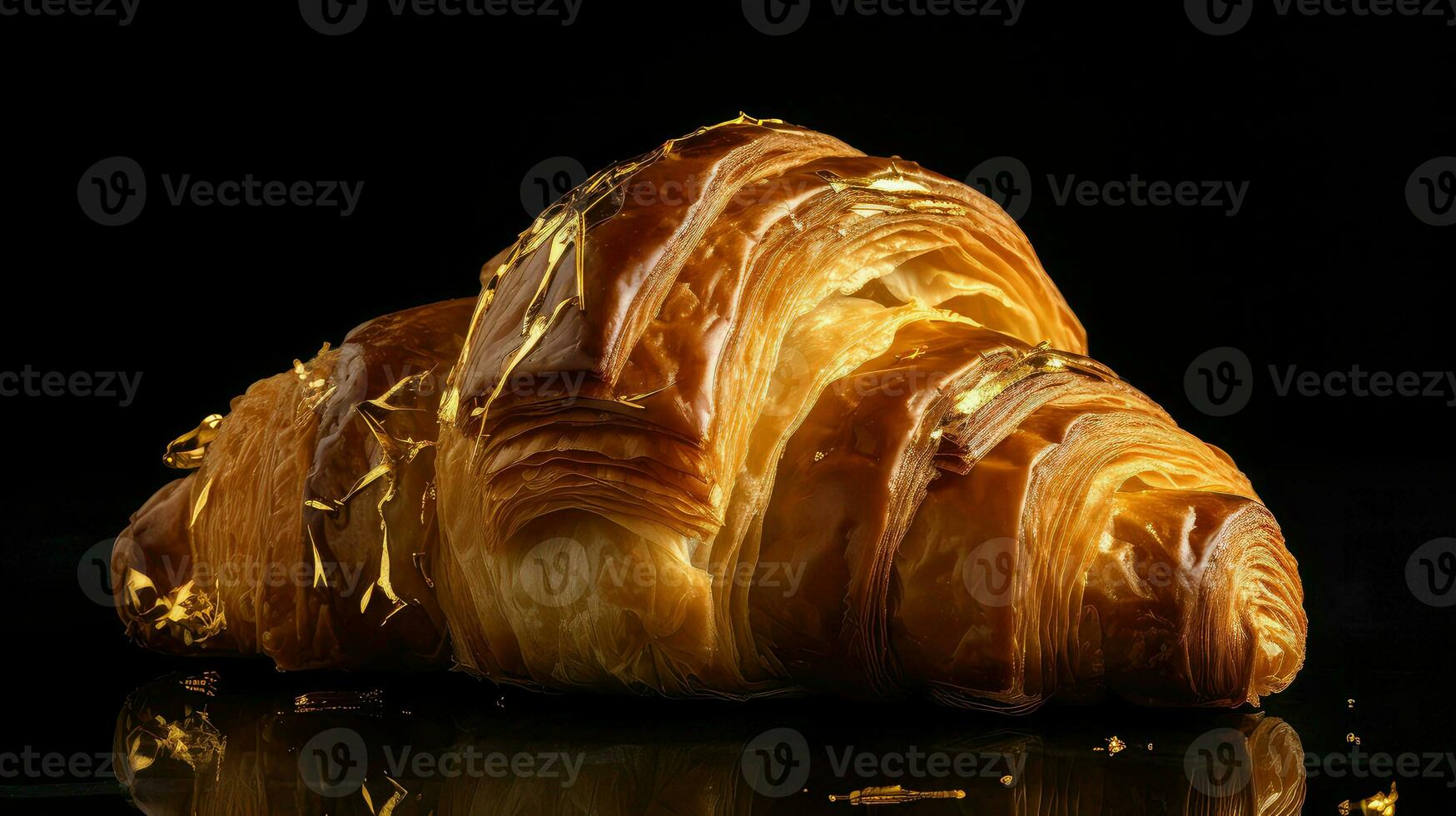 ai gerado escamoso ouro croissan Comida foto