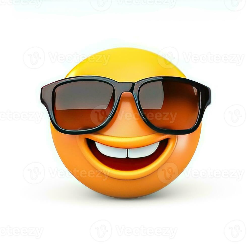 ai gerado sorridente emoji com oculos de sol isolado em branco fundo foto